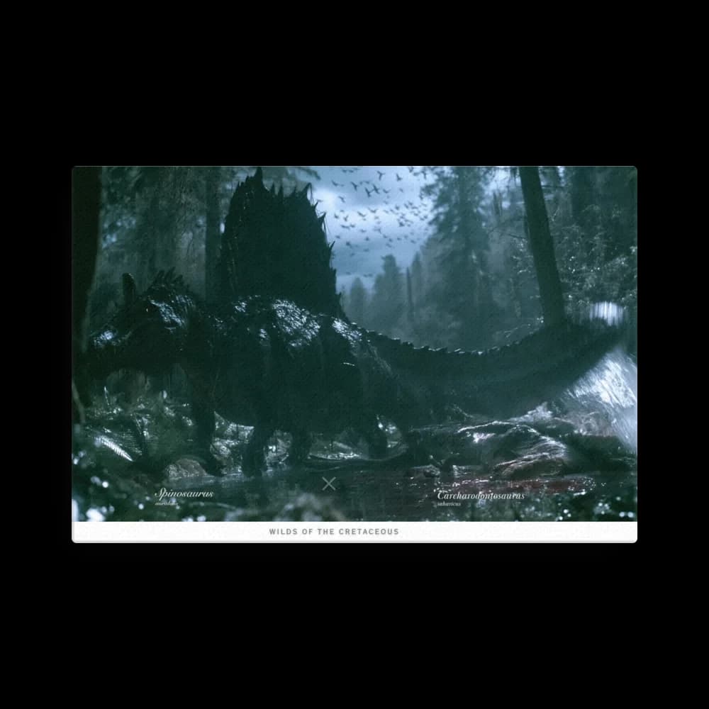 Wilds of the Cretaceous landscape artwork on a slim canvas, with species lettering and a white title strip