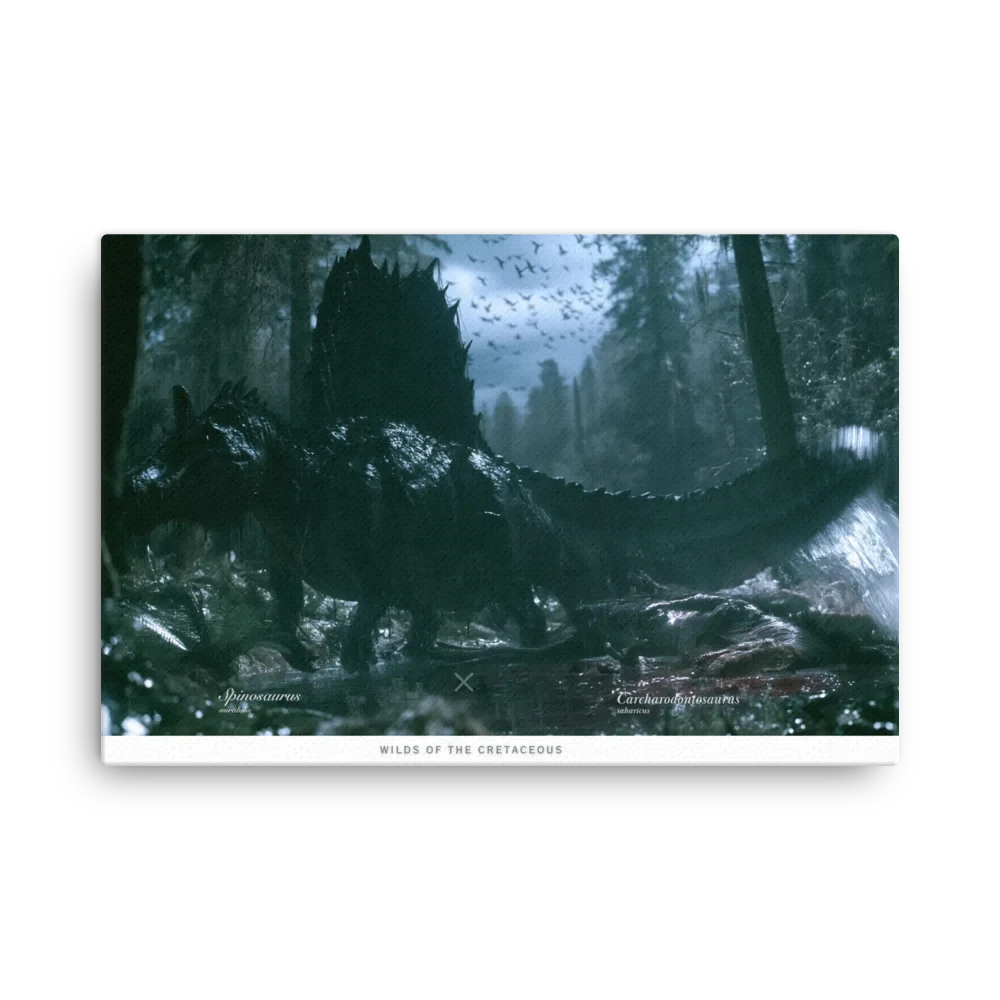 Wilds of the Cretaceous landscape artwork on a slim canvas, with species lettering and a white title strip